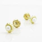 14K Yellow gold Round fancy flower pearl stud earrings for Children/Kids web188 3