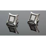 .925 Sterling Silver White Kite Black Onyx and White Crystal Micro Pave Unisex Mens Stud Earrings 1