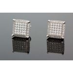 .925 Sterling Silver White Square White Crystal Micro Pave Unisex Mens Stud Earrings 1