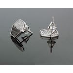 .925 Sterling Silver White Hexagon White and Black Onyx Crystal Micro Pave Unisex Mens Stud Earrings