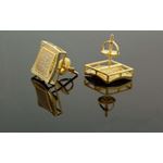 .925 Sterling Silver Yellow Square White Crystal Micro Pave Unisex Mens Stud Earrings 3