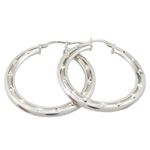 Round silver diamond cut hoop earring SB76 34mm tall and 33mm wide 1