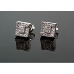 .925 Sterling Silver White Square White Crystal Micro Pave Unisex Mens Stud Earrings 1