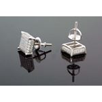 .925 Sterling Silver White Square White Crystal Micro Pave Unisex Mens Stud Earrings 3