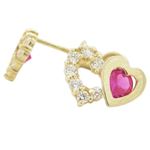 14K Yellow gold Dual heart cz stud earrings for Children/Kids web284 1