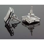 .925 Sterling Silver White Square White Crystal Micro Pave Unisex Mens Stud Earrings 3