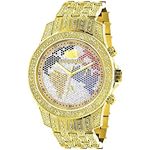 World Map Mens Diamond Watch 1.25Ct Yellow Gold Pl