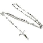 "Mens Stainless Steel with Silver Tone Rosary Chain Necklace Cross 28"" 1"