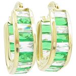 Womens 10k Yellow gold Green white cz hoop earring ELMI16 1