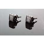 .925 Sterling Silver Black Square White Crystal Micro Pave Unisex Mens Stud Earrings 7mm 1