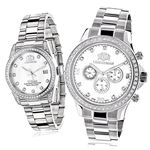 Luxurman His and Hers Real White Gold Plated Diamond Watch Set 3.5ct: Swiss Movt 1