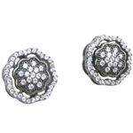 Womens .925 sterling silver Black and white flower earring 1 MLCZ253 4mm thick and 11mm wide Size 1