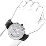 Iced Out Large Centorum Mens Chronograph Watch with Diamonds 0.55ct Leather Band 3