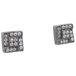 Mens .925 sterling silver White and black 4 row square earring MLCZ126 3mm thick and 6mm wide Size 1