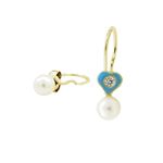 14K Yellow gold Heart and pearl hoop earrings for Children/Kids web55 1