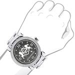 Mens Large Designer Luxurman Phantom Watch Genuine Diamonds 0.12ct Black MOP 3
