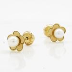 14K Yellow gold Thin flower pearl stud earrings for Children/Kids web170 3
