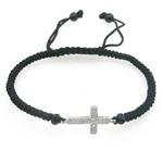 Ladies .925 Italian Sterling Silver String Bracelet with Dual White Cross Length - 2.36in Width - 16