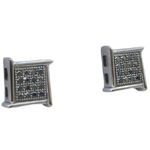 Mens .925 sterling silver Black 4 row square earring MLCZ142 3mm thick and 8mm wide Size 1