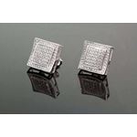 .925 Sterling Silver White Square White Crystal Micro Pave Unisex Mens Stud Earrings 1