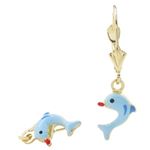 14K Yellow gold Dolphin chandelier earrings for Children/Kids web406 1