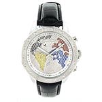 Luxurman Mens Diamond Watch 0.18ct WorldMap Genuine Diamonds Polished Silver 1