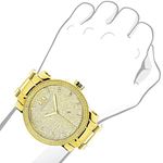 Luxurman Mens Genuine Diamond Watch 0.12ct Yellow Gold Plated Extra Straps 3