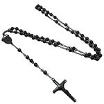 "Mens Black Stainless Steel Rosary Necklace 28"" Strong 6mm with Cross 1"