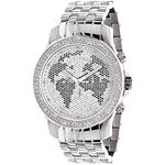 Mens Diamond Watch Worldmap 0.20 Ct Black White