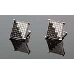 .925 Sterling Silver White Square White and Black Onyx Crystal Micro Pave Unisex Mens Stud Earrings 