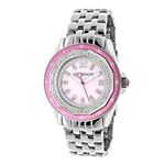 Ladies Real Diamond Watch 0.25ct Pink MOP Bezel Luxurman Interchangable Straps 1