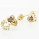 14K Yellow gold Dual heart cz stud earrings for Children/Kids web283 3