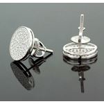 .925 Sterling Silver White Circle White Crystal Micro Pave Unisex Mens Stud Earrings 3