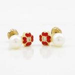 14K Yellow gold Flower pearl stud earrings for Children/Kids web95 3