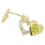 14K Yellow gold Dual heart cz stud earrings for Children/Kids web289 1