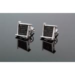 .925 Sterling Silver White Square Spikes Black Onyx Crystal Micro Pave Unisex Mens Stud Earrings 1