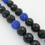 Mens beaded chain crystal gemstone bracelet ball pave necklace black and blue macrame rosary 3