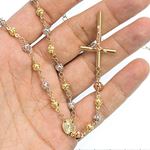 10K 3 TONE Gold HOLLOW ROSARY Chain - 30 Inches Long 5.02MM Wide 3