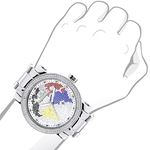 World Map Mens Real Diamond Watch 0.12ct Interchangeable Straps by Luxurman 3