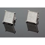 .925 Sterling Silver White Square White Crystal Micro Pave Unisex Mens Stud Earrings 1