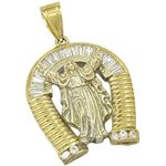 Mens 10k Yellow gold White gemstone jesus horse shoe charm EGP41 1