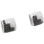 Mens .925 sterling silver White and black 6 row square earring MLCZ90 5mm thick and 8mm wide Size 1