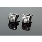 .925 Sterling Silver Black Square White Crystal Micro Pave Unisex Mens Stud Earrings 1