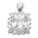 Ladies .925 Italian Sterling Silver fancy pendant with white stone Length - 20mm Width - 13mm 1