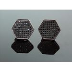 .925 Sterling Silver Black Hexagon Black Onyx Crystal Micro Pave Unisex Mens Stud Earrings 14mm 1