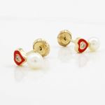 14K Yellow gold Heart cz pearl stud earrings for Children/Kids web132 3