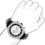 Luxurman Watches Mens Diamond Watch 0.25ct Freeze Black Genuine Leather Strap 3