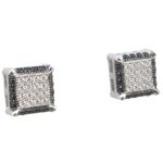 Mens .925 sterling silver Black and white 6 row square earring MLCZ115 4mm thick and 7mm wide Size 1