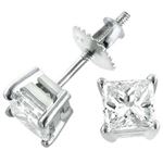 Ladies Princess Cut Natural Diamond Platinum Stud