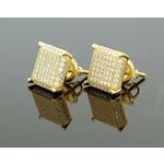 .925 Sterling Silver Yellow Square White Crystal Micro Pave Unisex Mens Stud Earrings 1